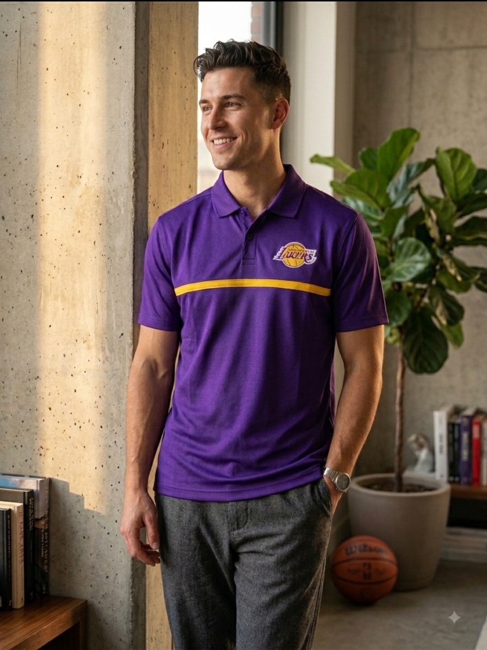 NWT Nike South Bay Lakers NBA G League Basketball Polo Shirt Purple Gold Men LT